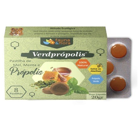 PASTILHA DE MEL,MENTA E PRÓPOLIS 20gr - FAUNA E FLORA