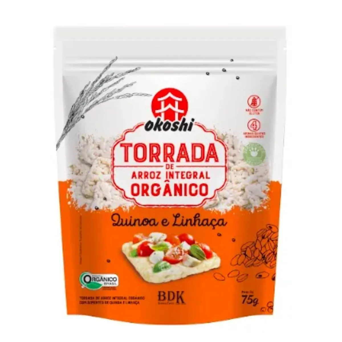 OKOSHI TORRADA ORG.ARROZ QUINUA/LINHAÇA INTEG.75G